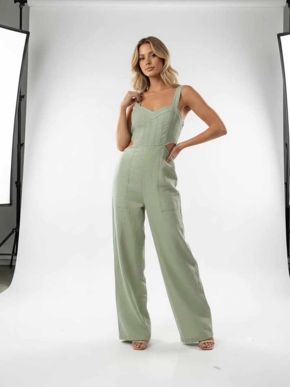 Women’s Sage Green Wide-Leg Jumpsuit